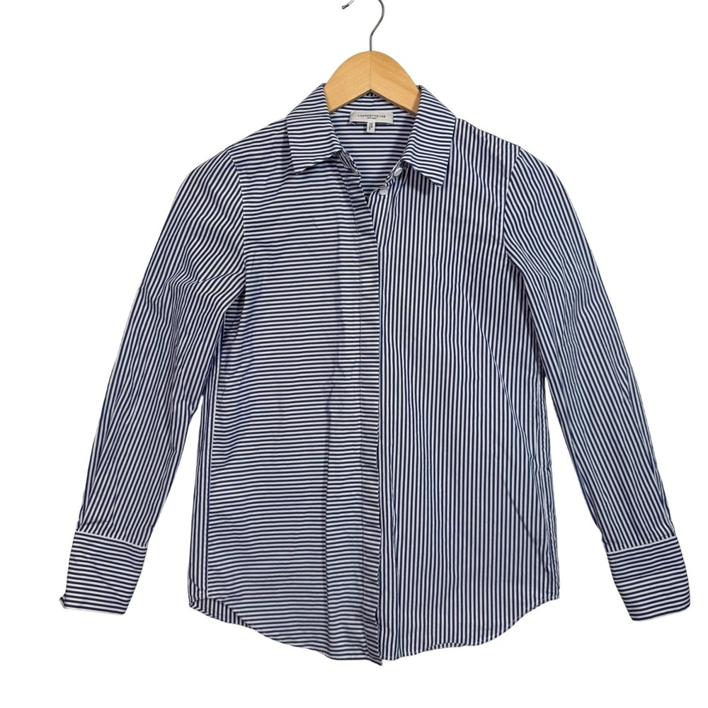 Lafayette 148 Womens‎ Shirt XXS Button Down Long Sleeve Striped Blue Tailored
